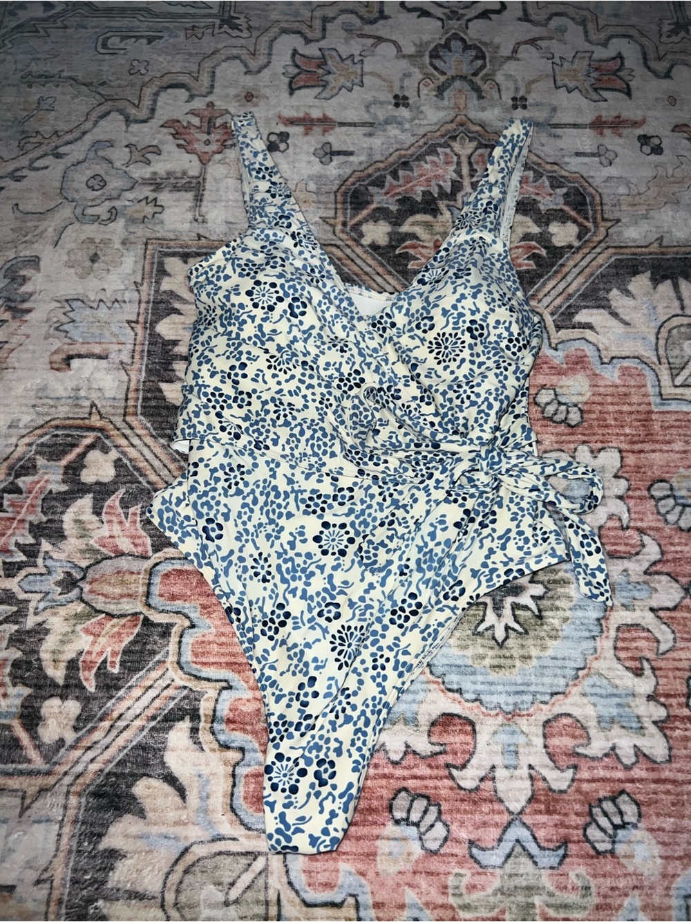 Summer Salt Blue Floral One-Piece Swimsuit with Side Tie